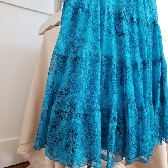 BNWoT JONES WEAR dreamy boho fit flare vivid turquoise paisley tiered maxi (12) - Picture 3 of 9